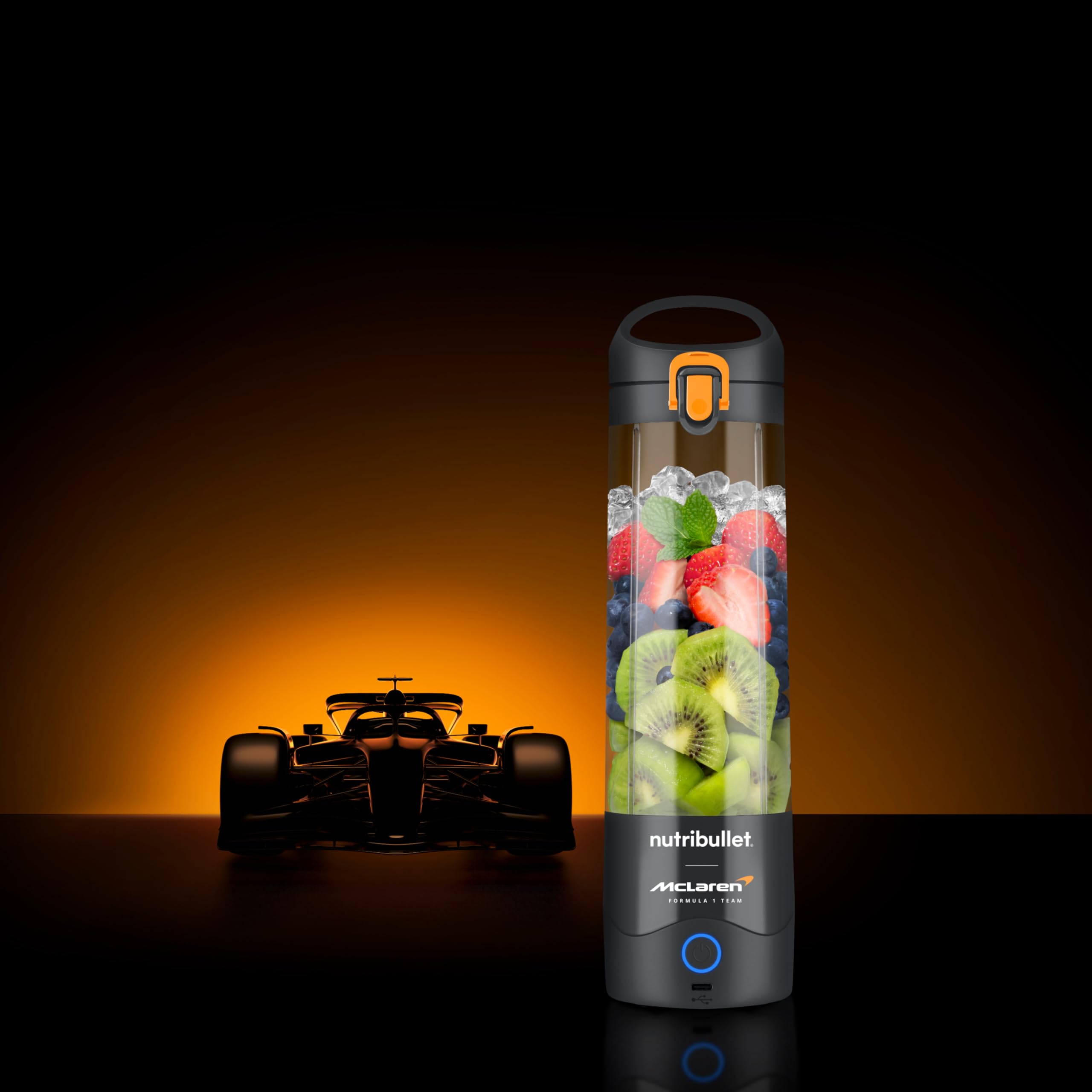 nutribulllet Portable x McLaren F1 Team - Batidora Portátil, Smoothie Maker Inalámbrico con Batería, Vaso de Tritan de 475 ml, USB-C, Tapa To-Go, Compacta y Ligera, Gris (NBP003GO-MC)