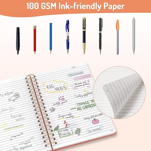 Miniatura 4 de Forvencer - Cuaderno espiral rayado con 300 páginas numeradas, cuaderno grueso B5 rayado para escribir con papel de 100GSM, cuadernos de tapa dura