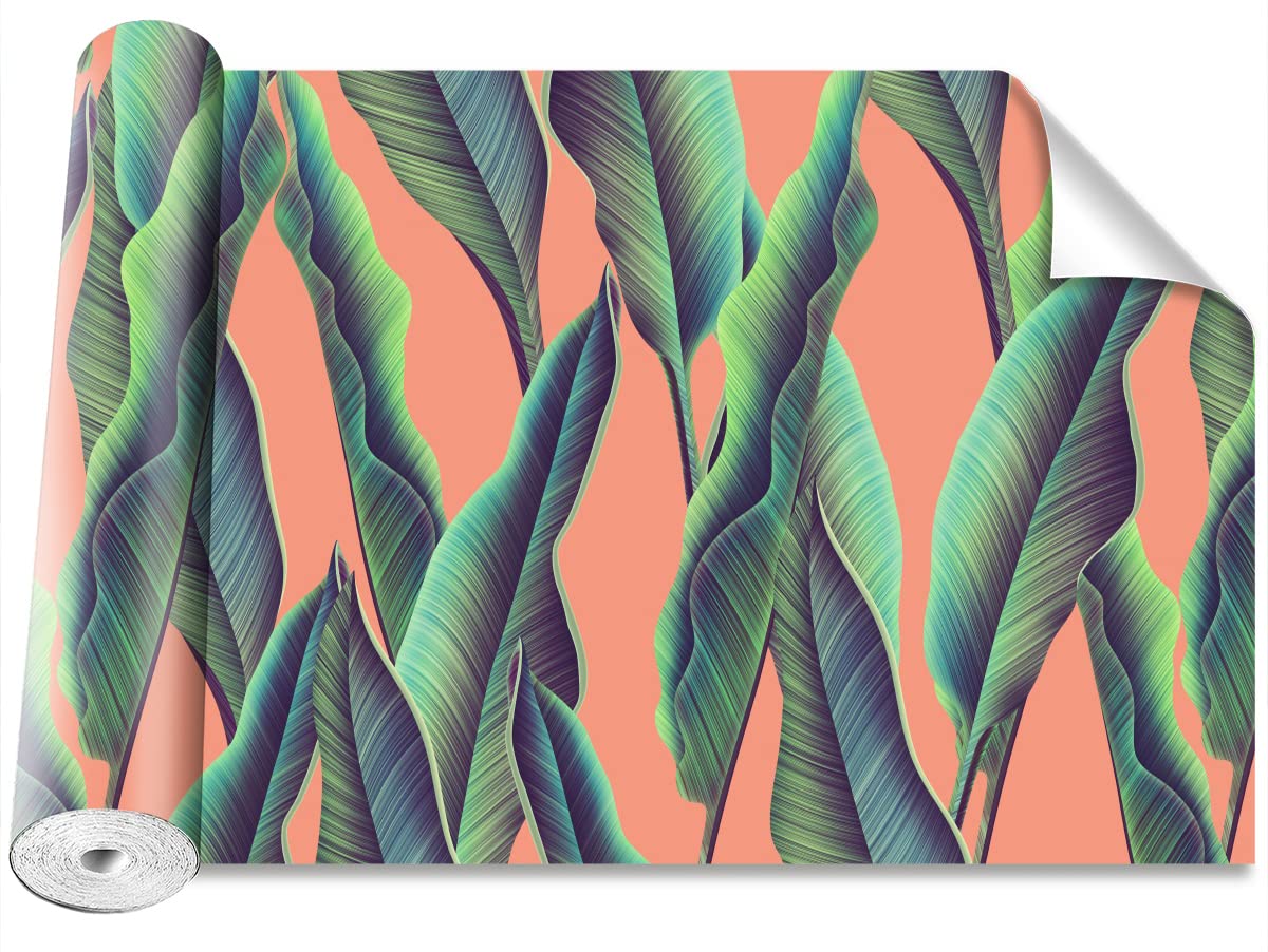 Décoration murale feuilles tropicales pour masquer un mur