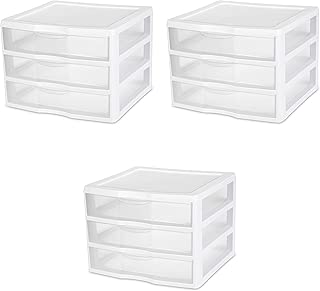 Sterilite 20938003 Wide 3 Drawer Unit, White Frame with Clear Drawers, 3-Pack - coolthings.us