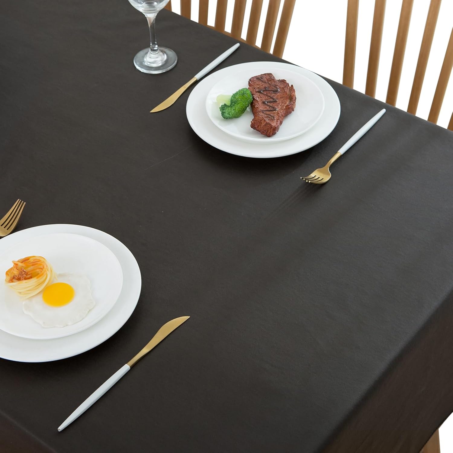 LIBERECOO Vinyl Tablecloth with Flannel Backing, Solid Black, Waterproof, Stain-Resistant, Easy-Clean Table Cover for Dining, Kitchen, and Outdoor Use, 60" x 60" Square