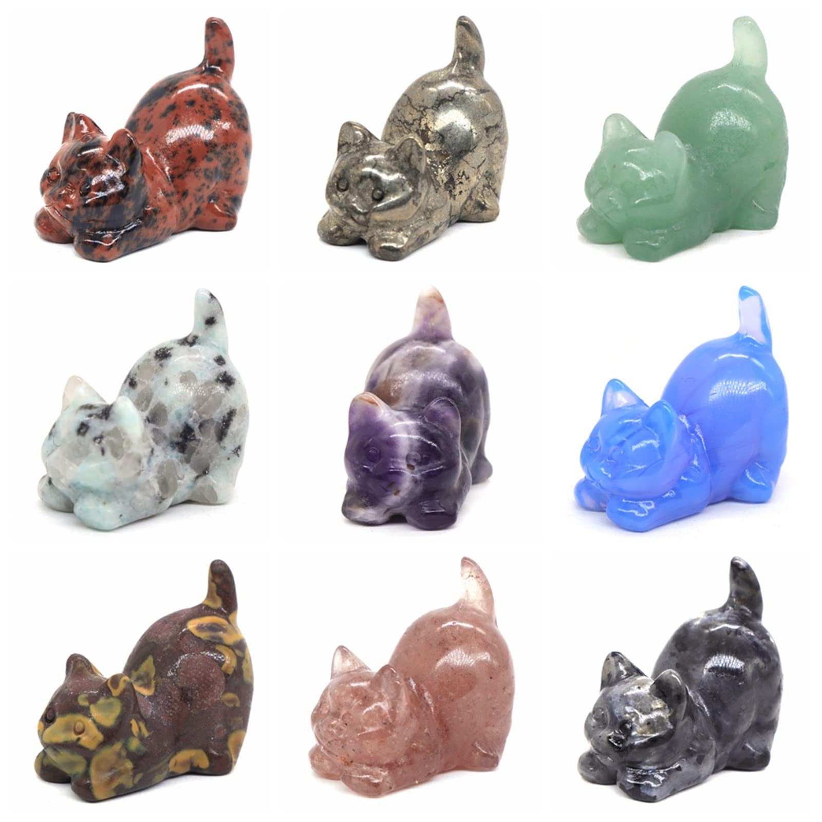 Figura de Mini gato de 30mm, estatua de Animal de cristal tallada en piedra Natural, adornos artesanales de piedras preciosas, decoración de la habitación del hogar, 1 ud. decoración de la habitación