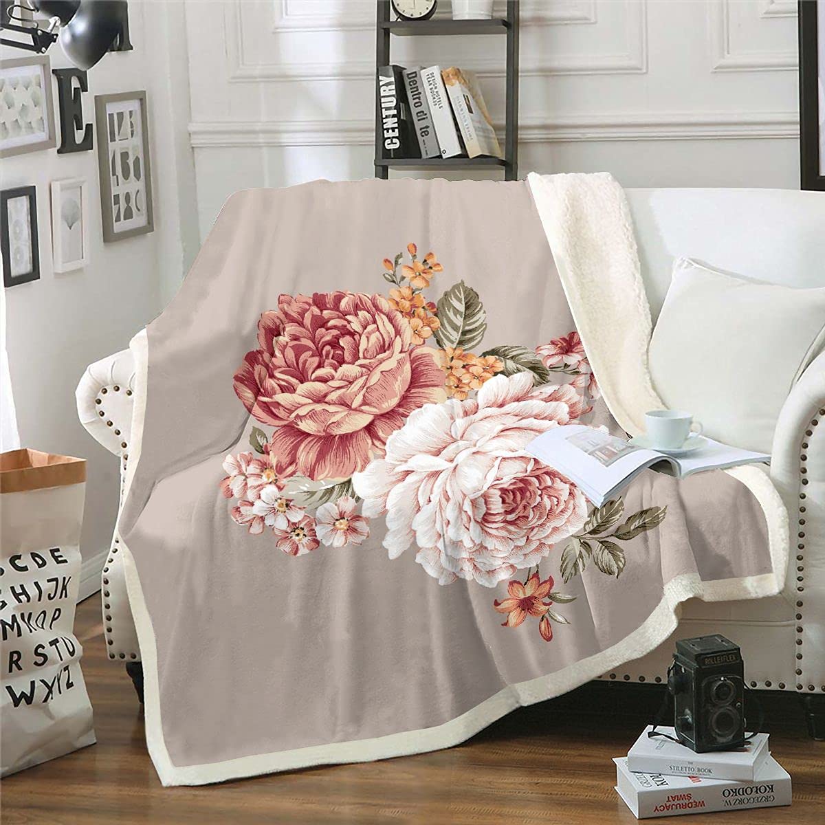 Loussiesd Coperta in pile Sherpa con motivo animale 3D, per bambini e ragazze, in morbida microfibra, pelosa, per divano, letto, letto king size, 220 x 239 cm, bianco