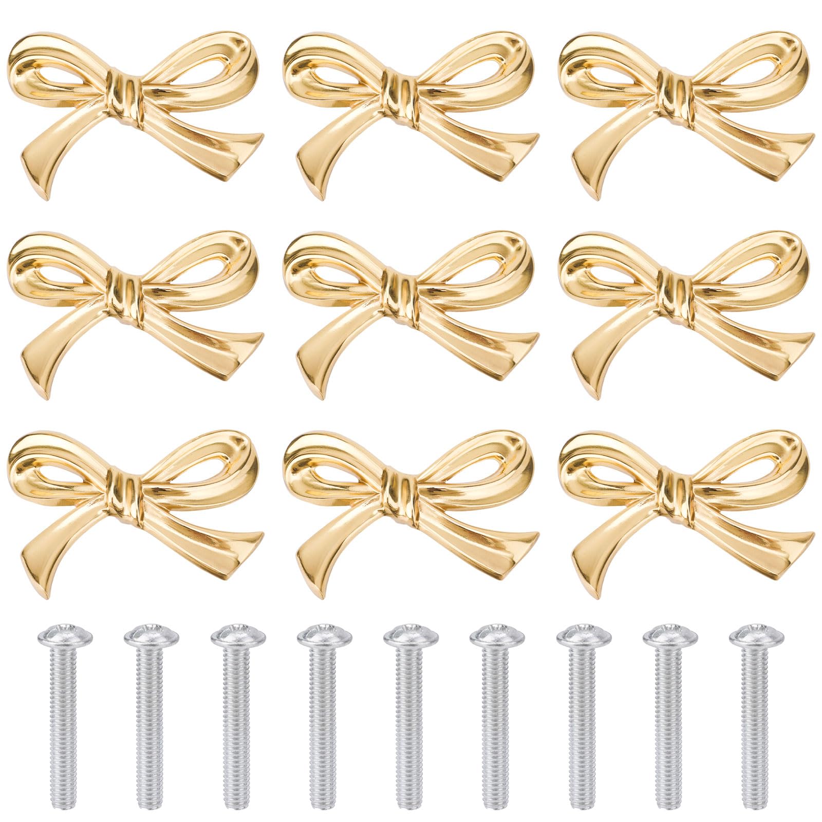 Gosknor 9pcs Bow Shape Cabinets Knobs, Gold Vintage Bow Dresser Knobs Drawer Pulls Decorative Handle for Home Dresser Kitchen Wardrobe Drawer Cupboard Pulls