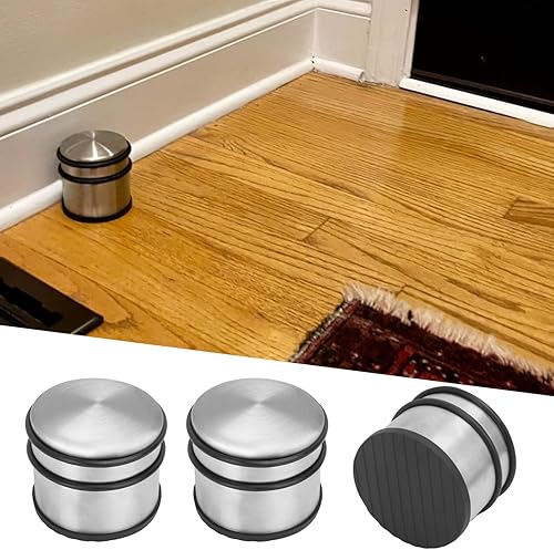 Miniatura 7 de Paquete de 4 topes de puerta de acero inoxidable de 3.54 x 3 pulgadas, topes de puerta de piso de alta durabilidad y seguridad, topes de puerta con