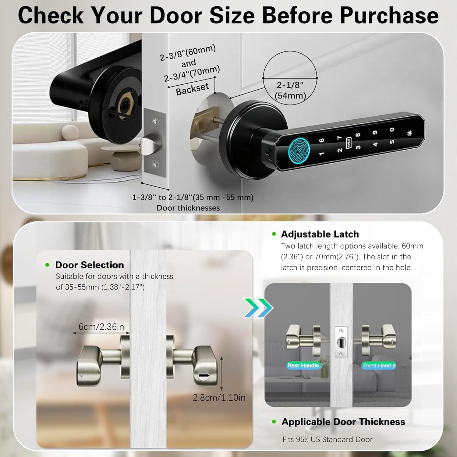 Fingerprint Door Lock, 5 in 1 Smart Door Knob with Passcode Keypad keyless Entry with Handle, Auto-Lock, Biometric Door Locks for Bedrooms, Office, Apartment (Black, APP)