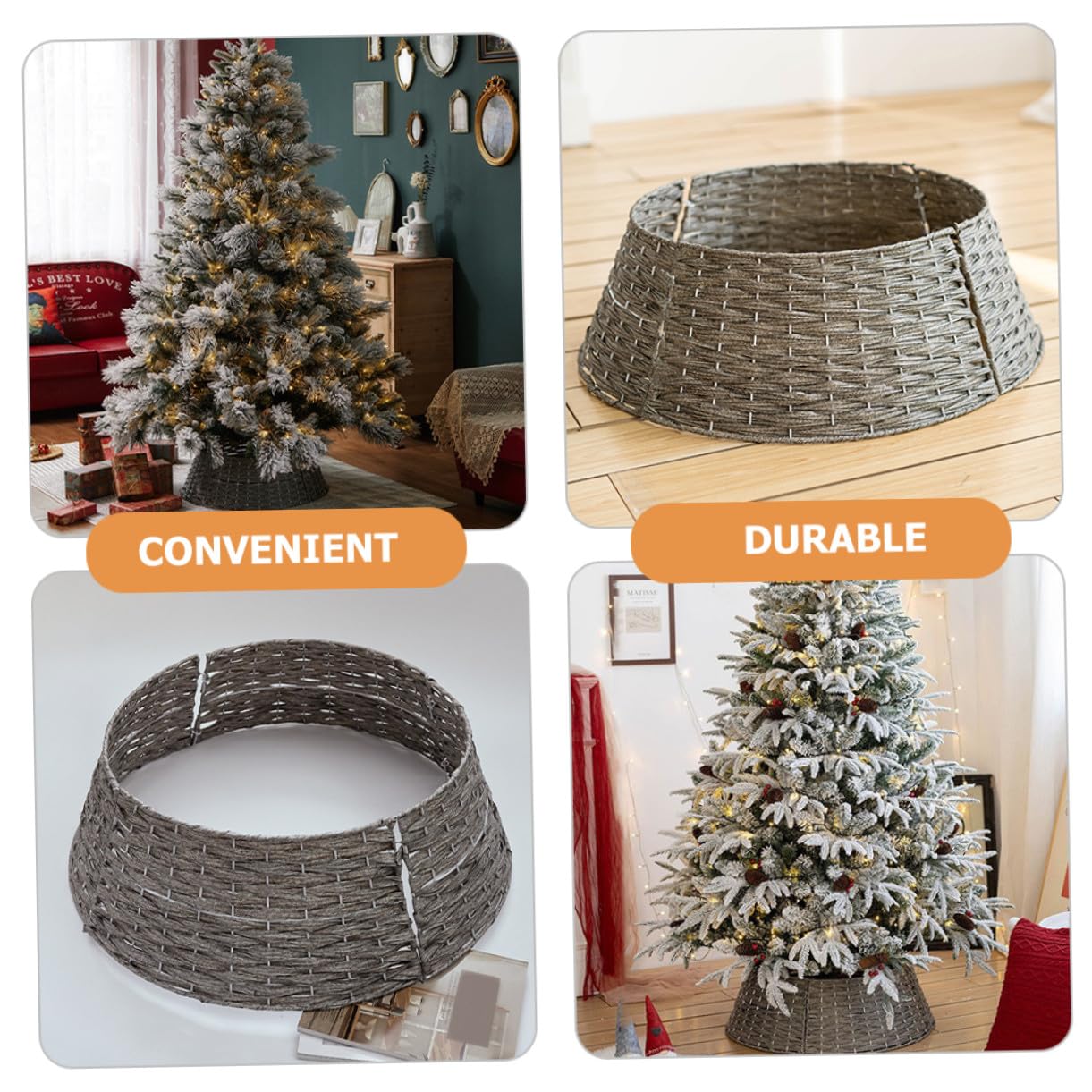 Collar de Árbol Navidad Plástico con Textura Ratán Falda Decorativa para Base Árbol Navideño Resistente para Interiores y Exteriores Decoración Hogar Festivos