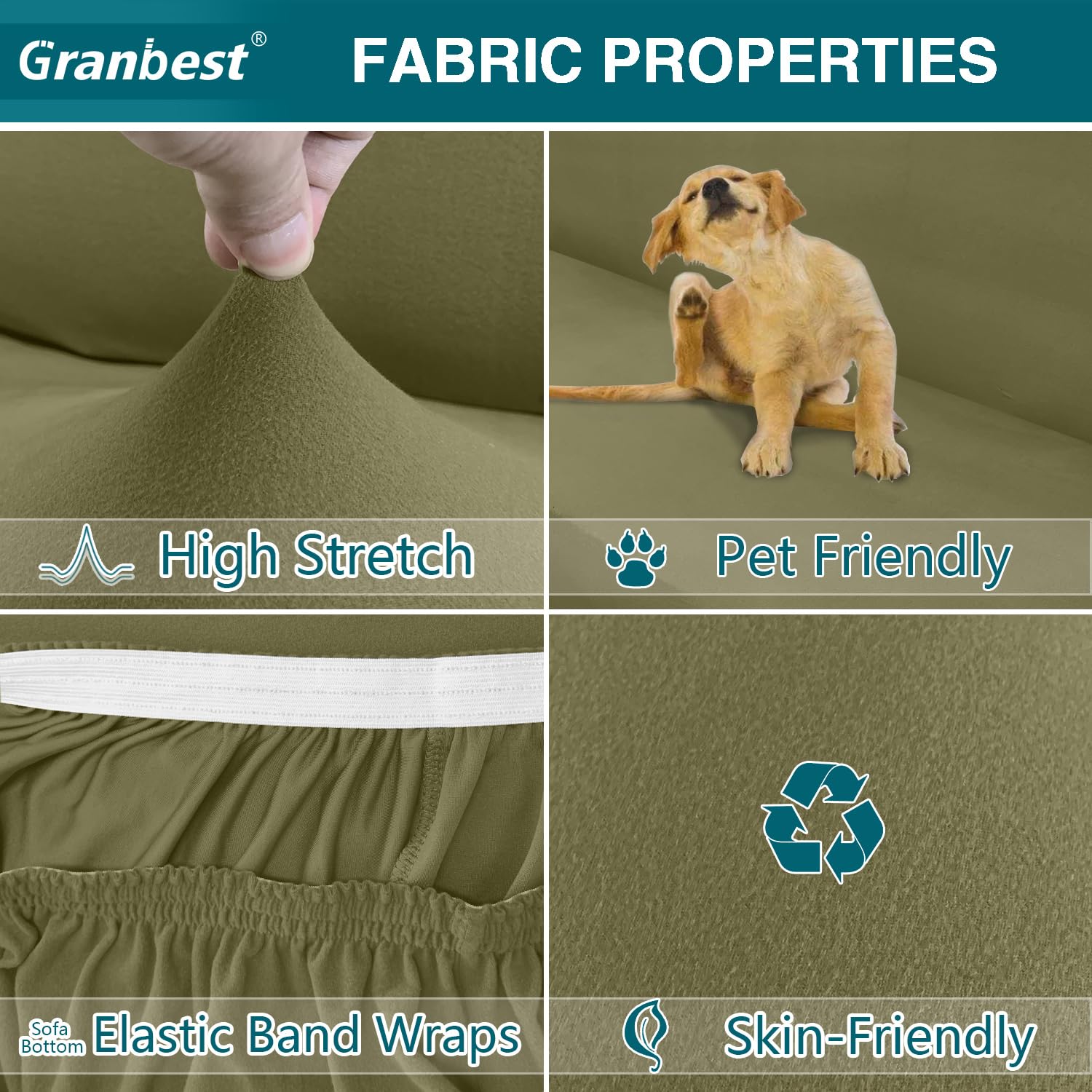 Granbest Copridivano elasticizzato a 3 posti, super morbido, elastan, copridivano per cani, animali domestici, protezione per mobili con fondo elastico (3 posti, verde avocado)