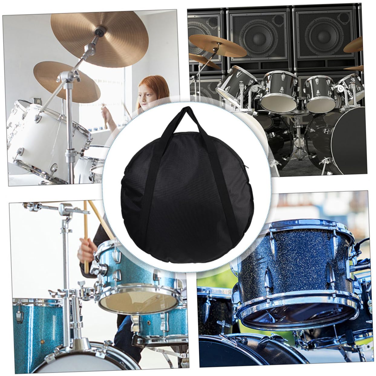 Supvox Beckentasche Instrumenten-Tragetasche Aus Oxford-Material Runde Instrumententasche Mit Handgriff Zur Aufbewahrung Und Zum Transport Für Schlagzeug Schwarze Tasche 52.00 Cm