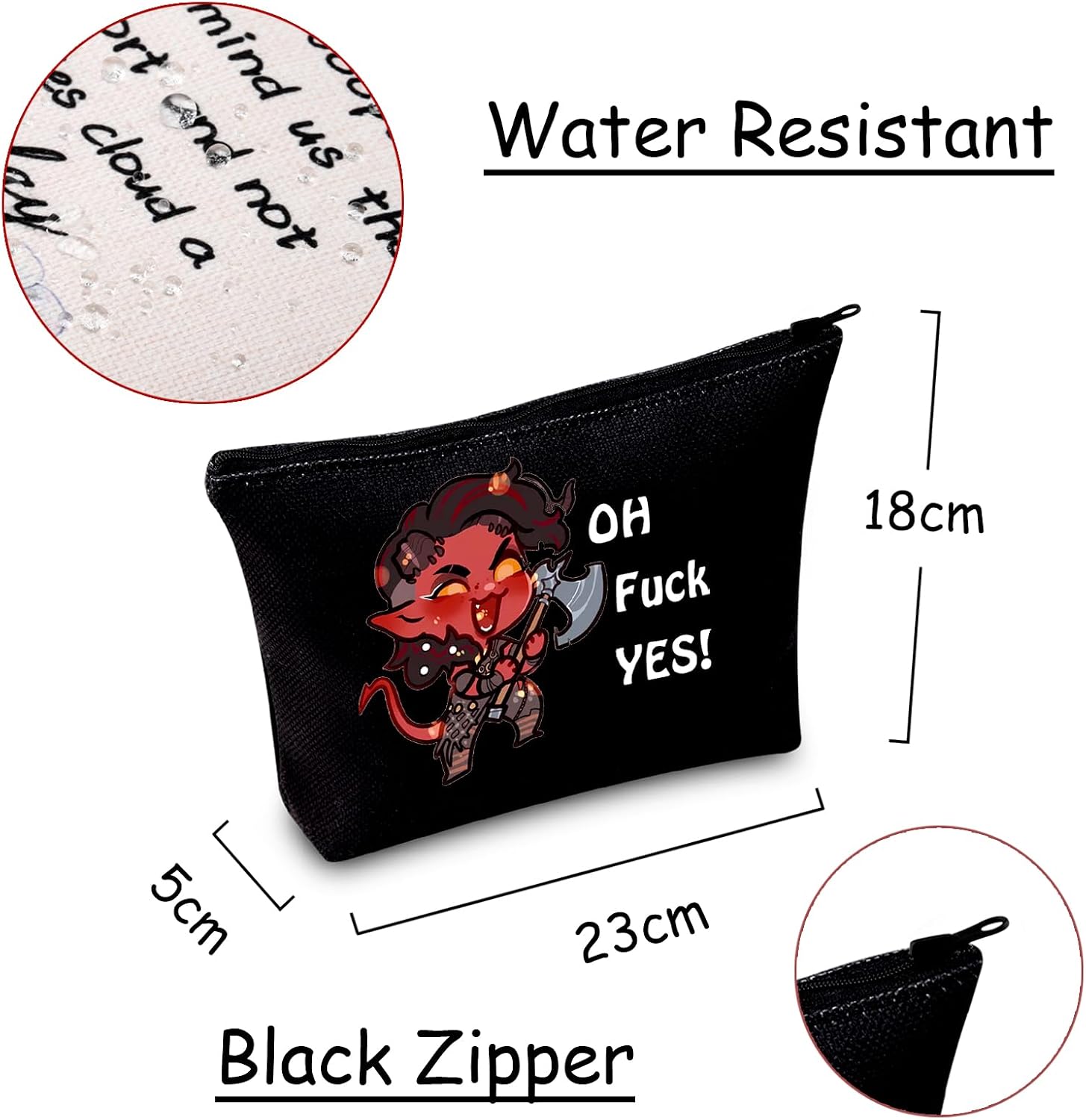 JXGZSO Oh F Yes Karlach Inspired Cosmetic Bag Funny RPG Gamer Gift BG3 Tiefling Makeup Bag (Oh F Yes Karlach Black) image 2
