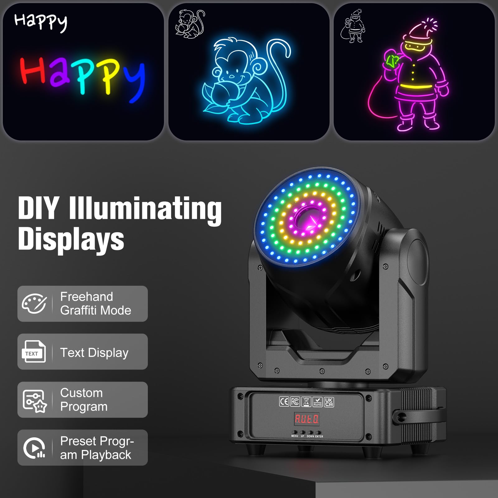 Lyre LED 3D Animation RGB DIY Jeux de Lumière Disco avec Application/DMX Lumière de scène pour Fête, Mariage, Club, Scène, Bricolage