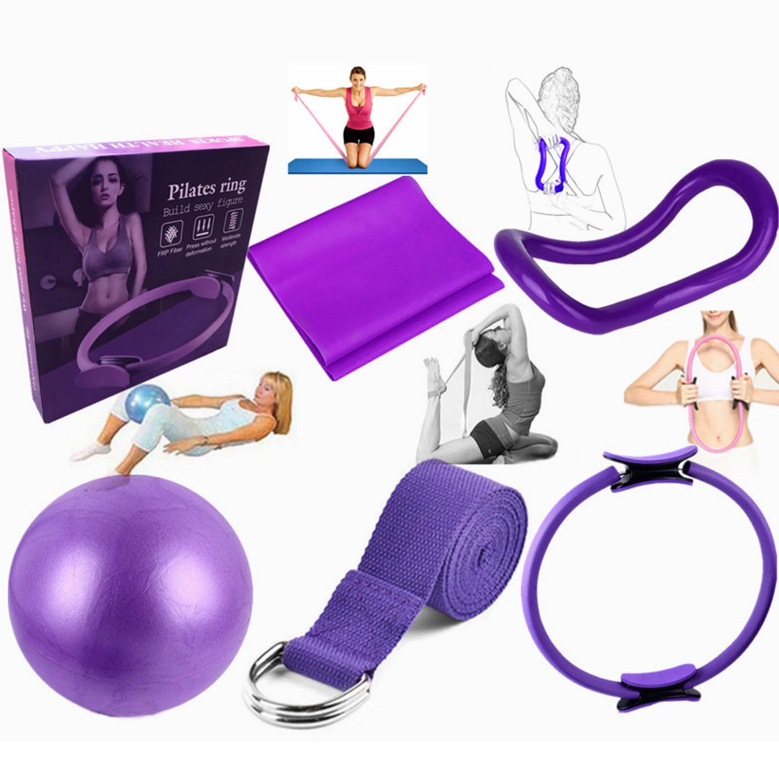 Ensemble Pilates Yoga 6 Pièces — Kit Maison, Accessoires Pilates, Bande de Résistance, Anneaux pour Jambes, Bras et Cuisses (Noir)