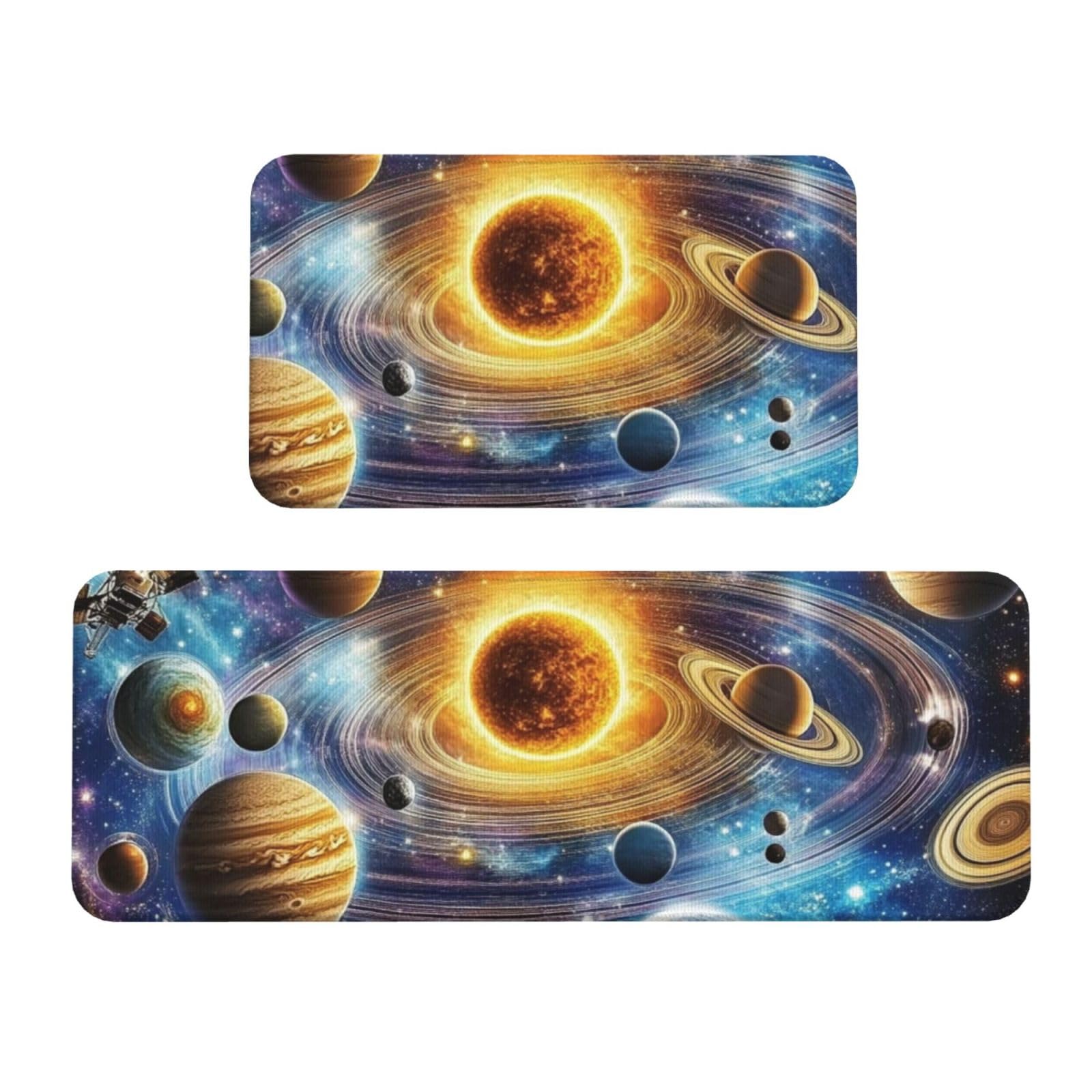 Tapetes de cocina antideslizantes con diseño del sistema solar, juego de 2 alfombras lavables