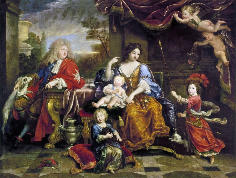Louis Le Grand Dauphin (1661-1711) Neldest Son And Heir Of King Louis Xiv Of France With His Wife And Children Louis The Duc De Bourgogne Is Standing At Right Philippe The Duc DAnjou And Future Philip