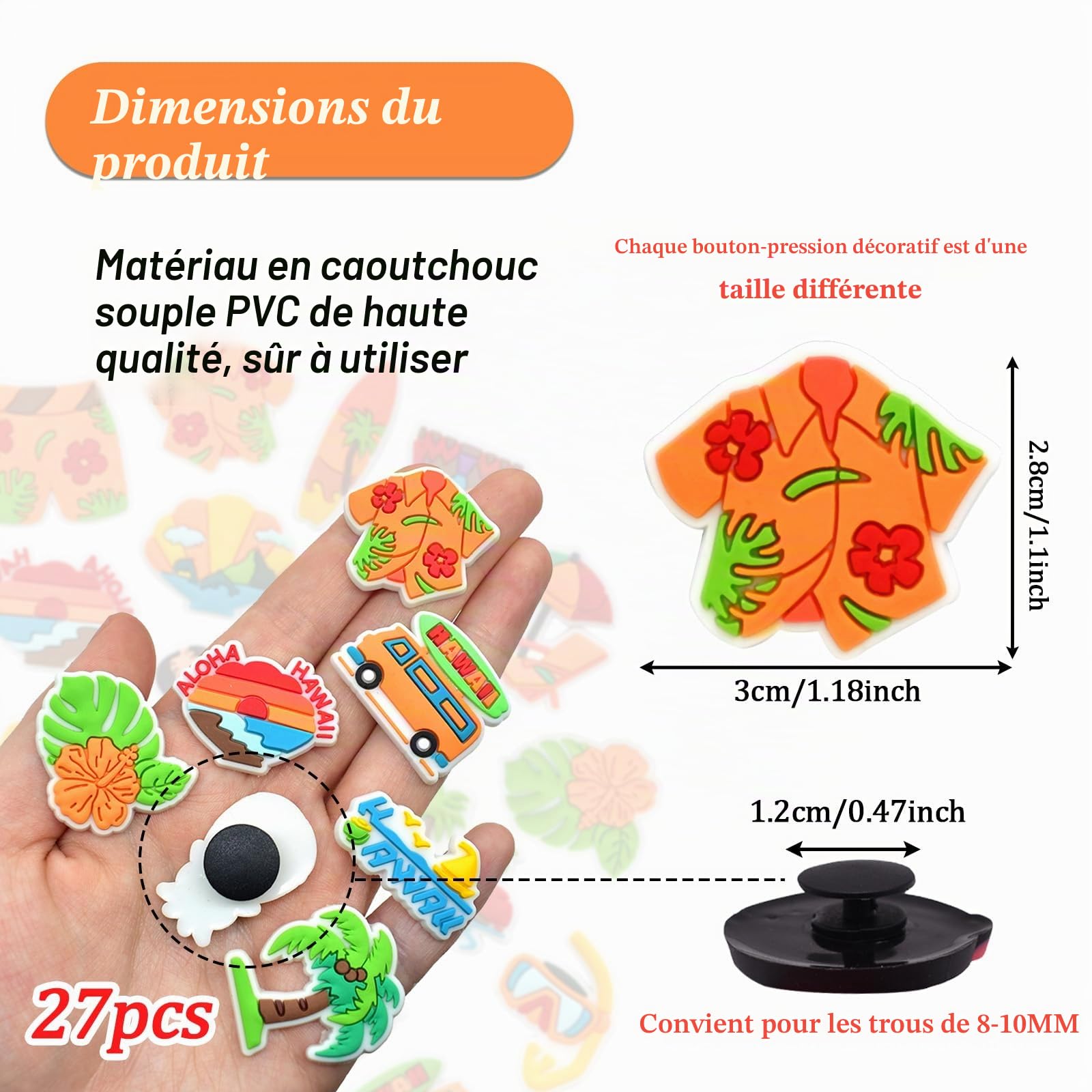27 Pièces Charmes de Chaussure, Été Pins Pour Crocs, Hawaï Breloques Décorations de Chaussures pour Sandales Garçons Filles Hommes Femmes Cadeaux de D'anniversaire