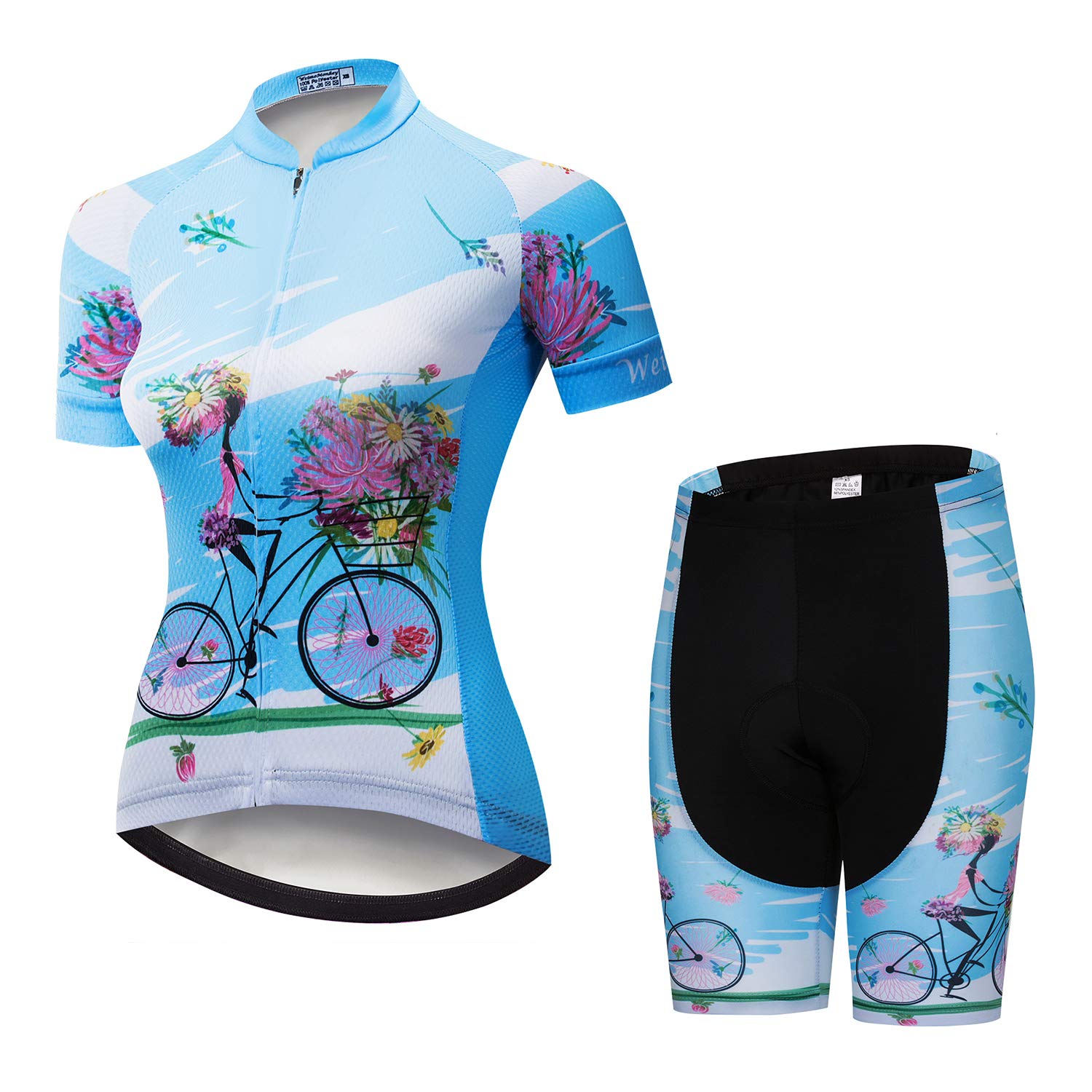 Fietsshirt voor Dames, Korte Mouwen, Ademend, Sneldrogend, Vrouwen Wielertrui Sets Bib Shorts Zomer Fiets Kleding (Color : TYP-1, Size : 5X-Large