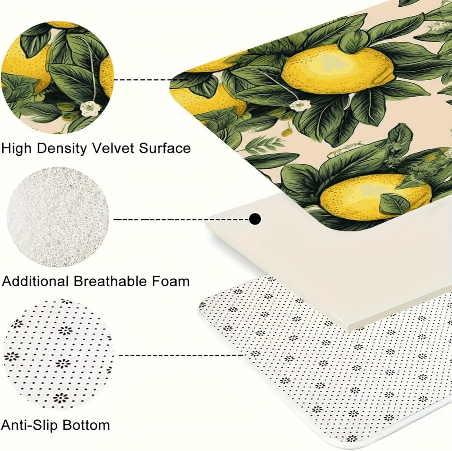Lemon Kitchen Rugs Set of 3 Non Slip Washable Kitchen Mats for Floor Soft Area Rug Kitchen Floor Mat Cushioned Anti Fatigue Mats Standing Sink Mat Decor Runner Rugs