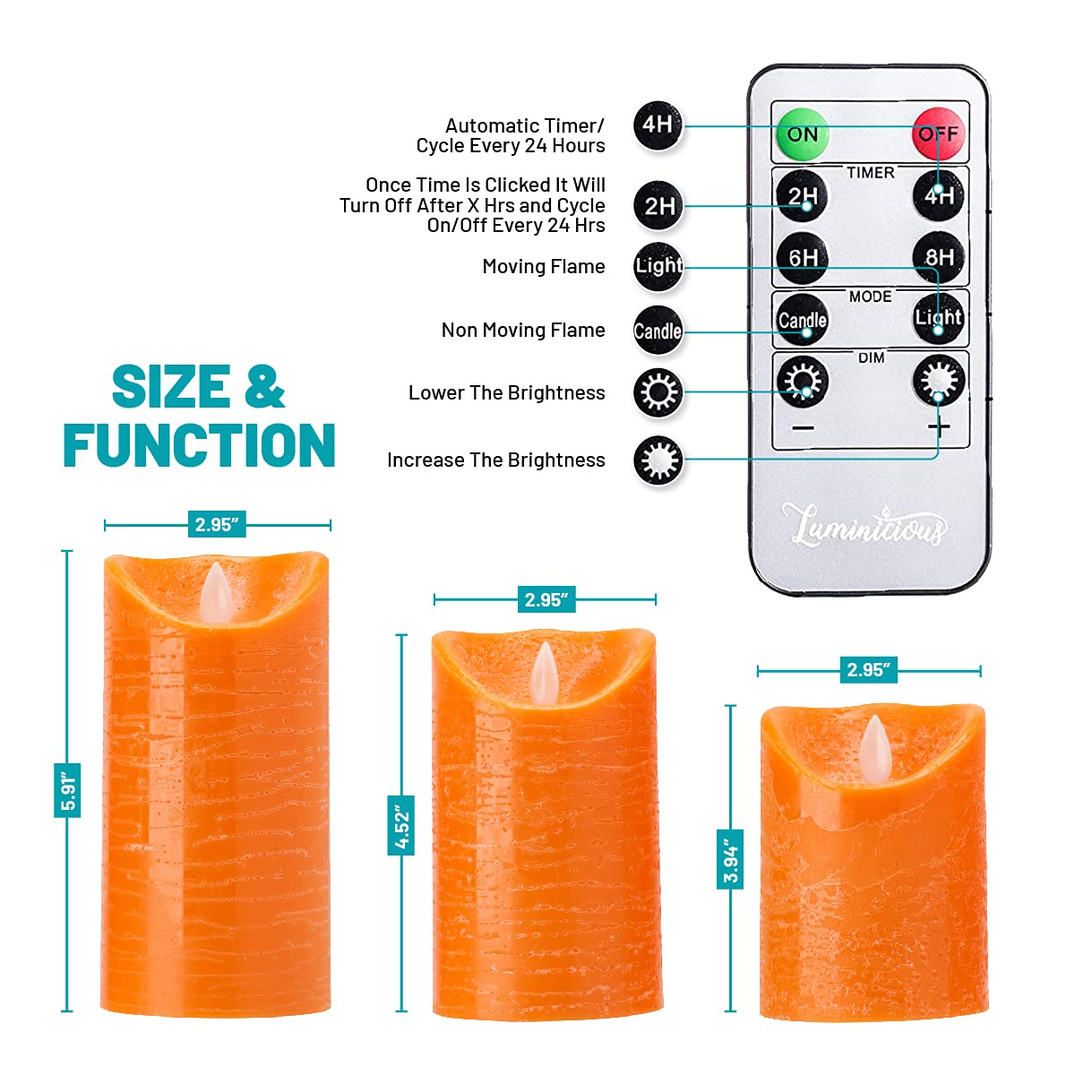 CFDECOR Candela LED Tremolante Con Telecomando E Timer – Effetto Fiamma 3D In Vera Cera, Diametro 3,5cm X Altezza 14cm, Avorio, A Batteria - 2
