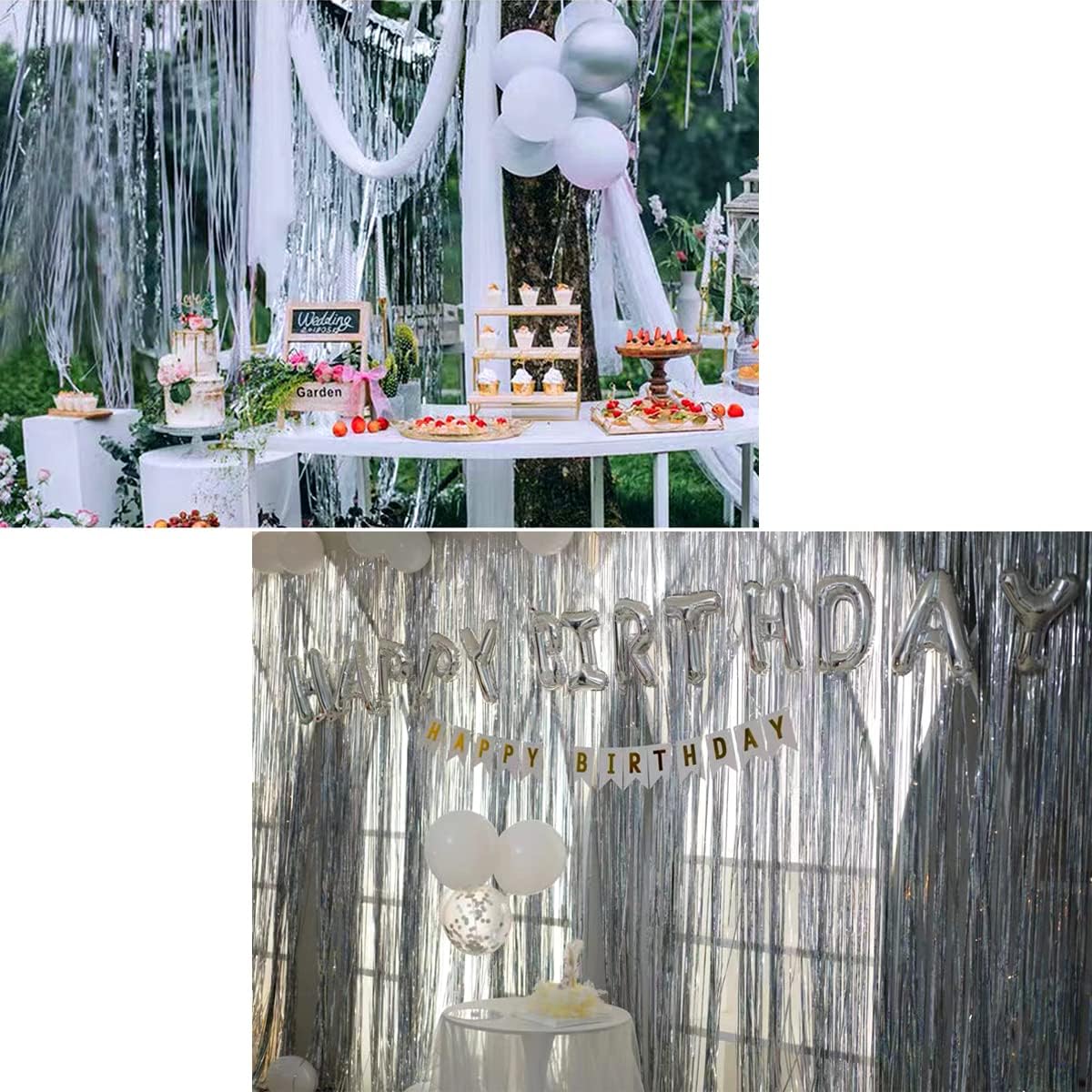 OEMG Tinsel Curtains 4pcs 3.3x8.2ft Foil Fringe Curtain Silver Glitter Streamers Party Decorations Backdrop for Birthday Graduation Engagement Bridal Shower Bachelorette Baby Shower Holiday Christmas - Image 4
