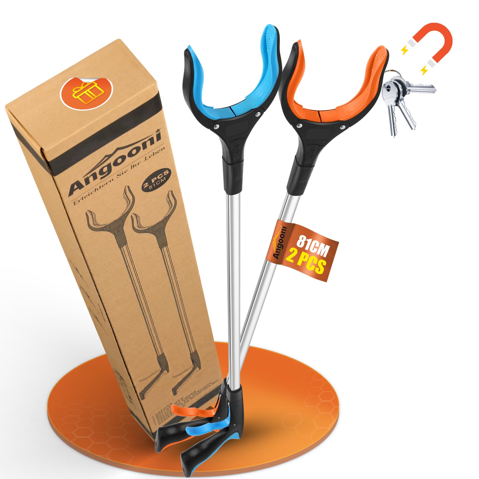 Angooni 2 Stück 81 cm Greifer für Senioren - Greifzange Müllzange - Drehbar Müllgreifer - Greifer Kinder - Verbesserter Langlebiger Greifzange für Müll