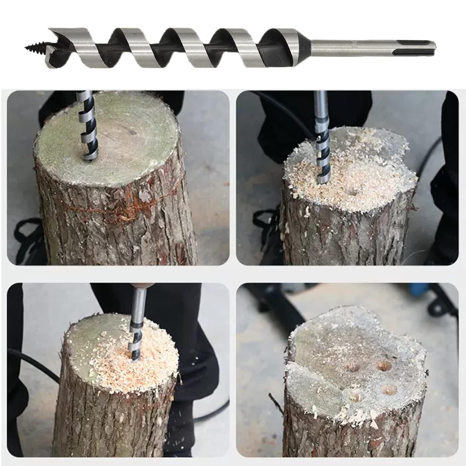 8PCS Wooden Box SDS Plus Shank, Auger Drill Bit for Wood, 9inch Long Drill Bits Soft and Hard Wood, Plastic, Drywall and Composite Materials.1/4,5/16,3/8,1/2,5/8,3/4,7/8,1”