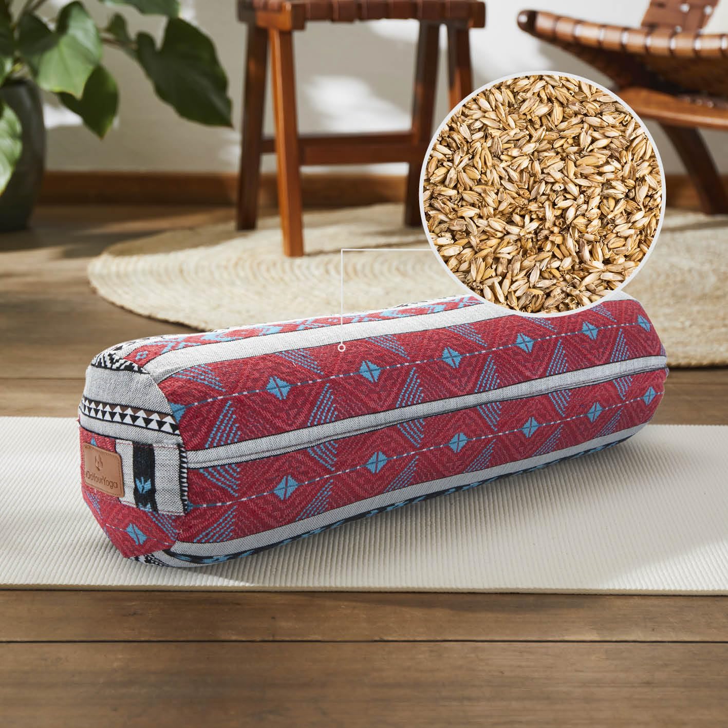 DoYourYoga Cilinder yogabolster met biologische boekweitbont (KBA), 68 cm x 22 cm, wasbare overtrek van katoen en polyester, yogakussen, meditatie-, zit-, zafukussen voor yin yoga - stijl 12