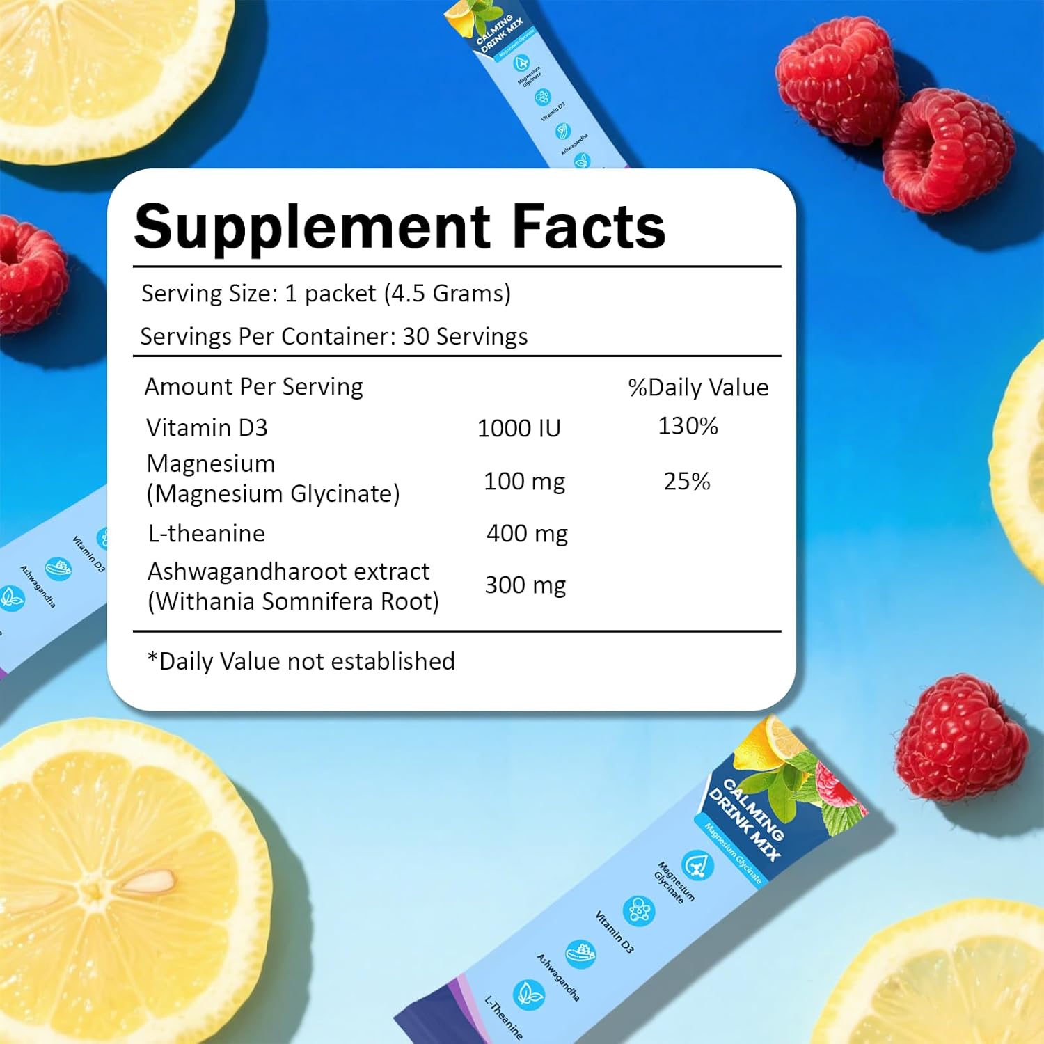 Cortisol Drink Mix with Magnesium Glycinate, Ashwagandha, L-Theanine & Vitamin D3, Magnesium Powder for Relaxation, Focus, Raspberry Lemonade Electrolytes Powder, No Sugar (1pc) - Image 5