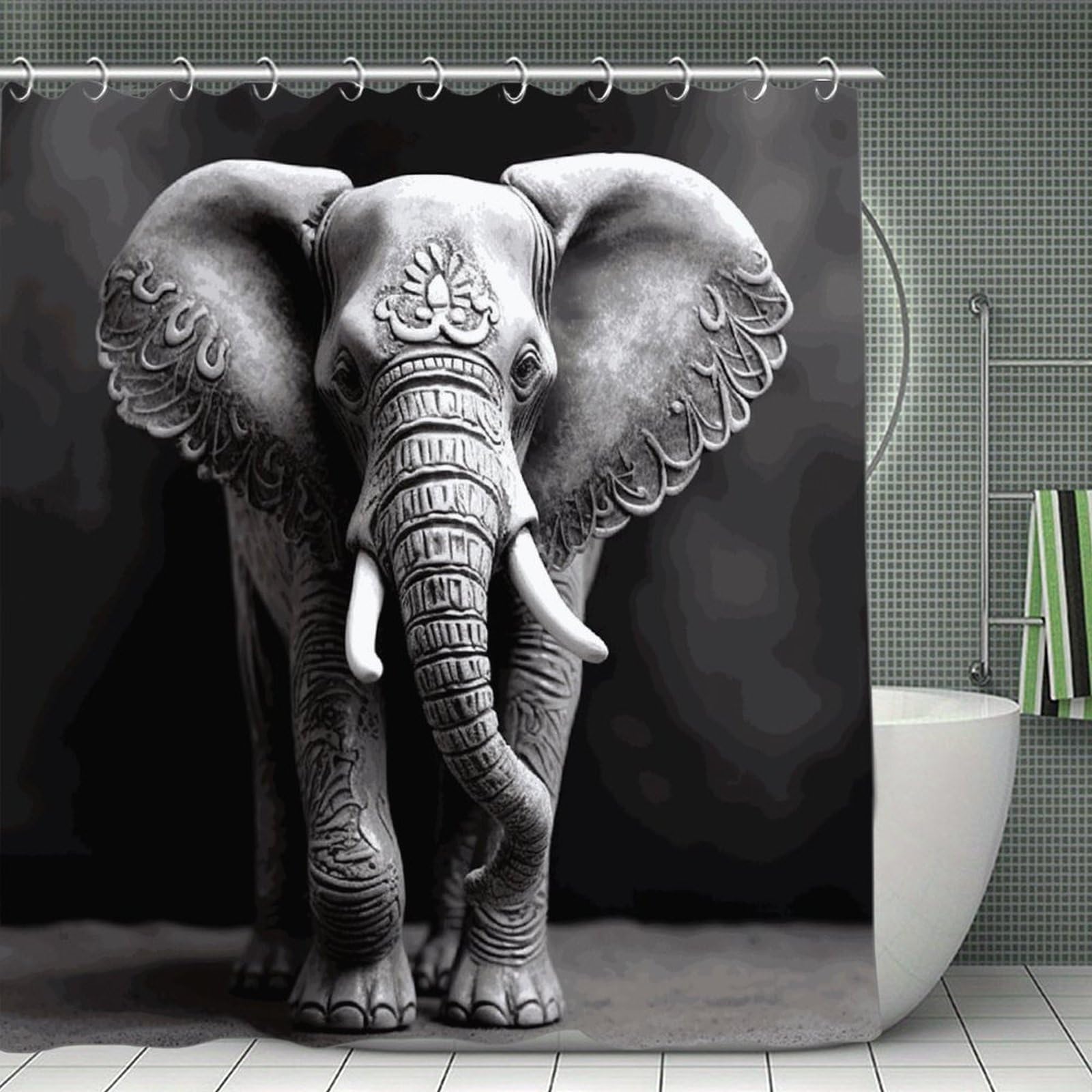 JTREHY Gray Elephant Shower Curtain Heavy Duty Waterproof Shower Curtain Elegant Modern Farmhouse Country Ultra Thick Bath Curtains Machine Washable Showers Curtains 70.8"x70.8"