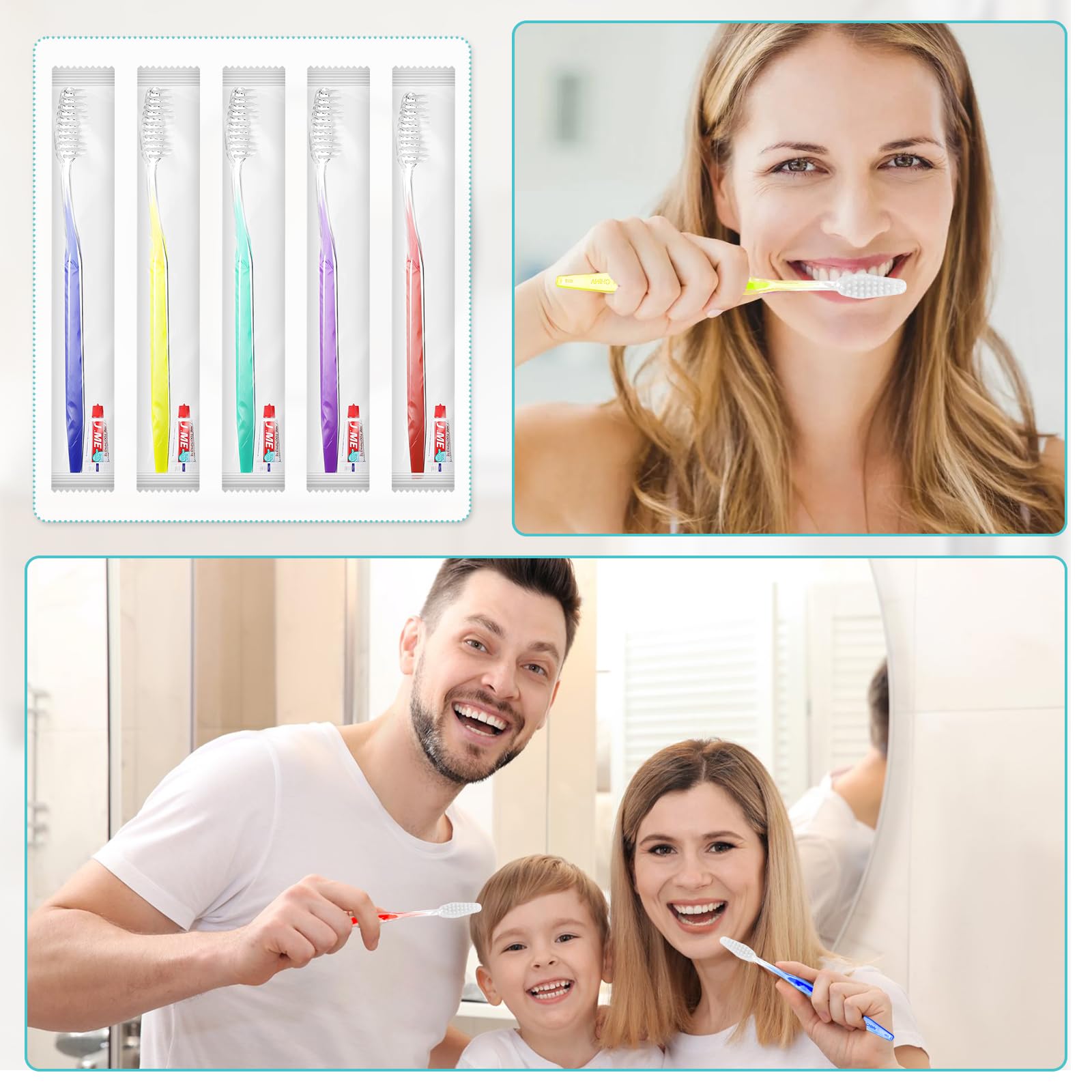 Set di 250 spazzolini usa e getta con dentifricio, set di spazzolini da denti confezionati singolarmente, con mini dentifricio, alberghi viaggi ospiti donando kit igienico (5 colori)