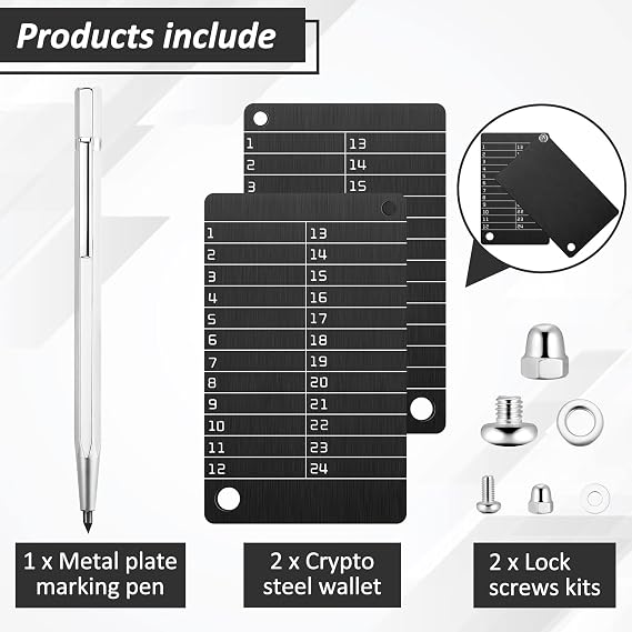 Hotop 2 Pcs Metal Crypto Wallet & 1 Mark Pen, Crypto Seed Storage, Black