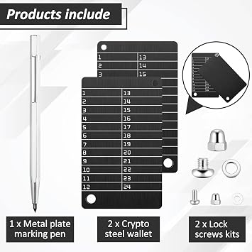 Hotop 2 Pcs Metal Crypto Wallet & 1 Mark Pen, Crypto Seed Storage, Black