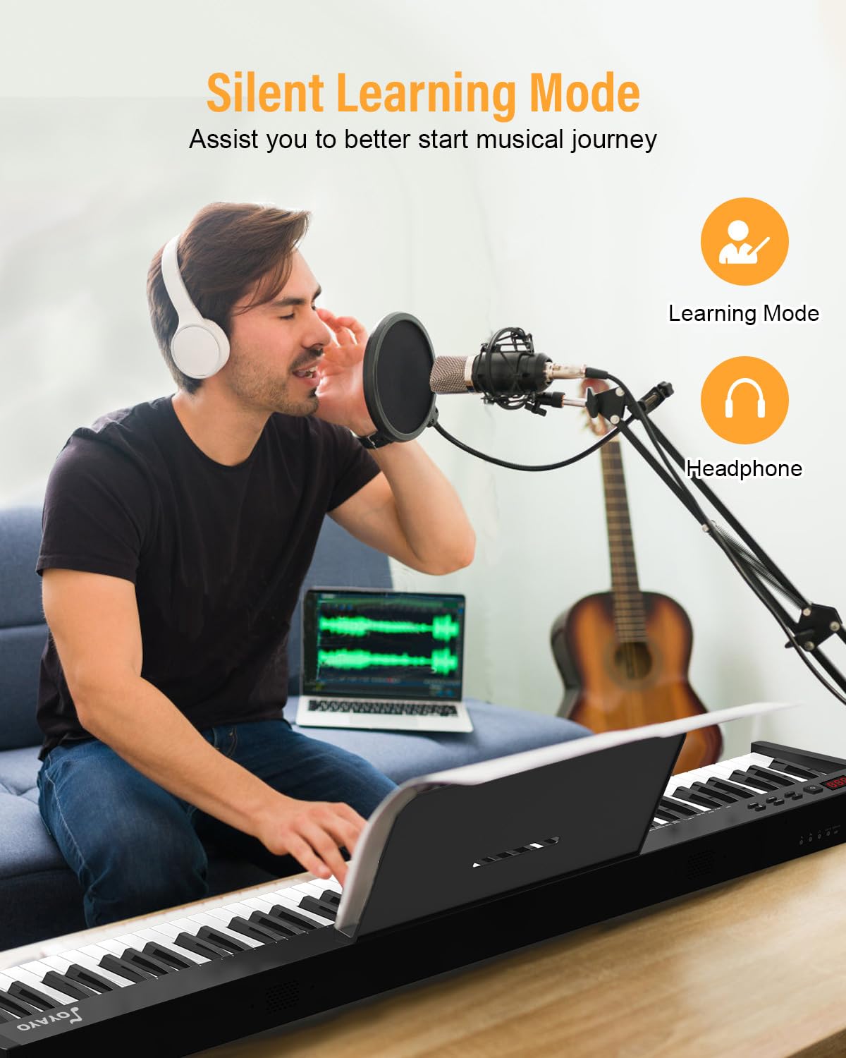 Piano digital portátil de 88 teclas, teclado semipesado de tamaño completo, piano electrónico con altavoces dobles integrados, bolsa de piano, cable USB y adaptador de corriente para