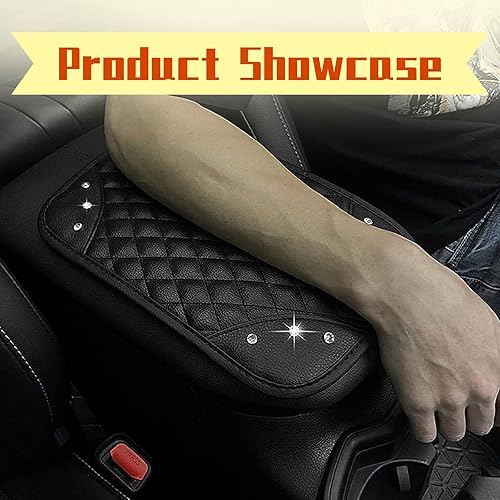 Miniatura 7 de 1 cojín de consola para reposabrazos de automóvil, estilo de diamante brillante de 11.8 x 7.6 pulgadas, funda acolchada para reposabrazos de cuero
