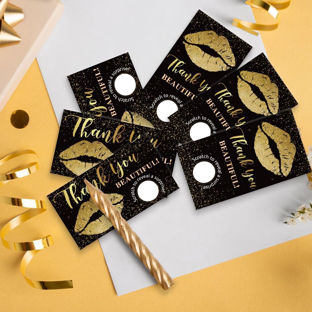 PLIGREAT 120 Pcs Black Gold Lip Scratch Off Cards 2 Styles DIY Blank Gift Certificates Scratchs Off Tickets DIY Coupon Card for Small Business Wedding Party Surprise Reveal Voucher Raffle Gift