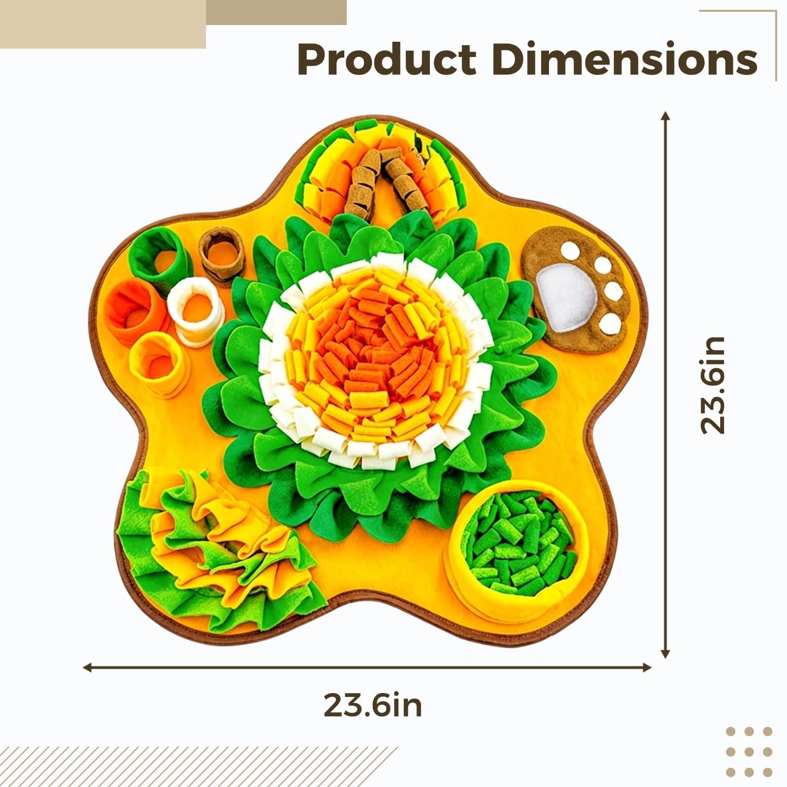 Tappetino da fiuffo per cani, 60 x 60 cm, gioco interattivo per l'alimentazione, girasoli a forma di stella, in pile, giocattolo per stimolo mentale e comfort