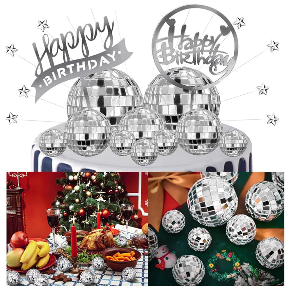 Boule disco à facettes, Wanfoou Lot de 54 boules disco décoratives à suspendre, pour bar, fête en discothèque, accessoires de scène, décorations de maison, cadeaux et fournitures pour fête de Noël (2
