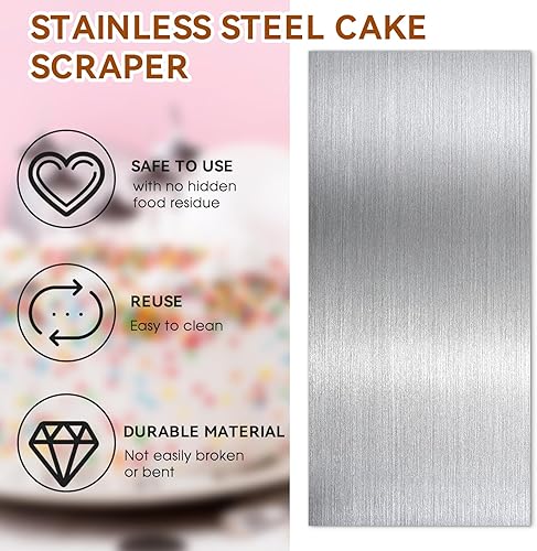 Miniatura 6 de Rascador de pasteles de metal de acero inoxidable de 10 pulgadas, raspador de pasteles de crema, raspador de tartas con borde estampado, borde de
