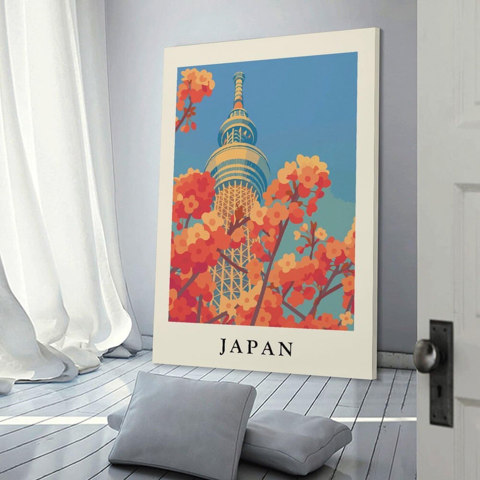 Junmoney Tokyo Skytree And Cherry Blossoms Art Canvas Wall Decor, 24x36inch(60x90cm), for New Homes, Bedrooms Or Workspaces, Gift Idea for Housewarming And Birthdays
