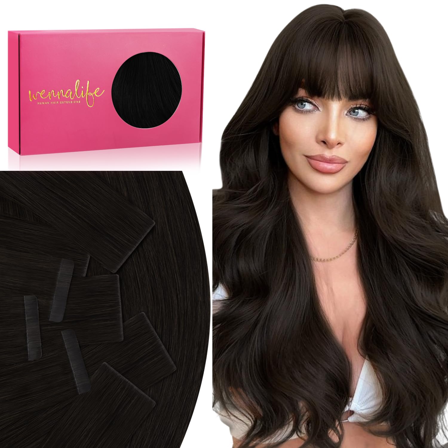 WENNALIFE Invisi Edge & Classic Tape in Hair Extensions Human Hair, 16 Inch 50g 20pcs(10pcs Invisi Edge & 10pcs Classic) Dark Brown Invisible Luxury