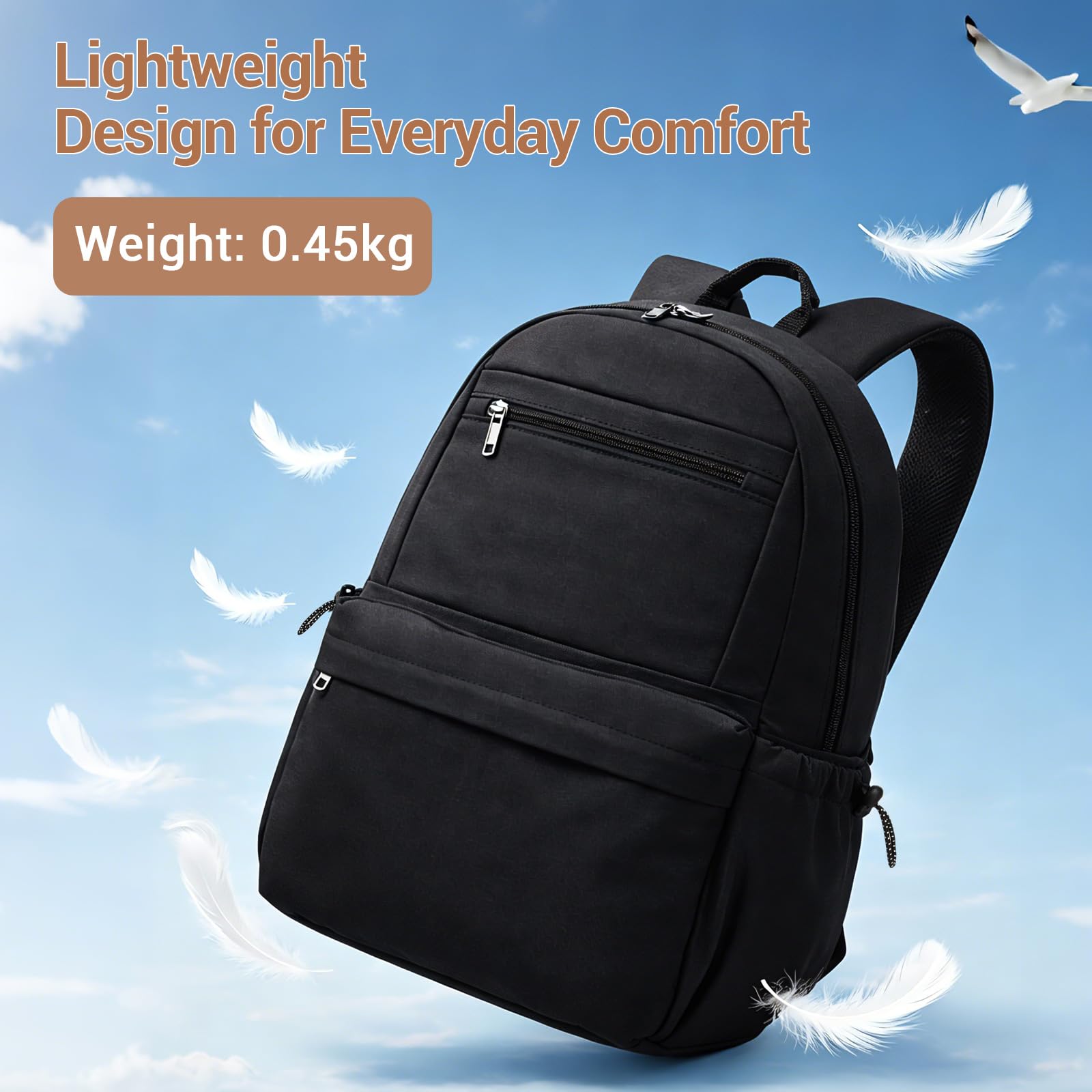 Kono Sac à Dos Scolaire 15,6 Pouces pour Ordinateur Portable, Grande Capacité, Multi-Poches, Imperméable et Léger, pour Lycée, Université, Étudiant, Femme et Homme (Noir)