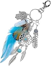 Dream Catcher Keychain for Girls & Women – Decorative Evil Eye Key Ring with Feather & Agate Charm Bohemian Keychain | Stylish Key Chain for Bike | Purse | Backpack | Home | Car (Blue)
