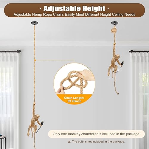 Miniatura 4 de Lámpara colgante creativa de mono, lámpara decorativa con forma de mono, lámpara colgante de techo retro Edison industrial E26 para comedor, sala de