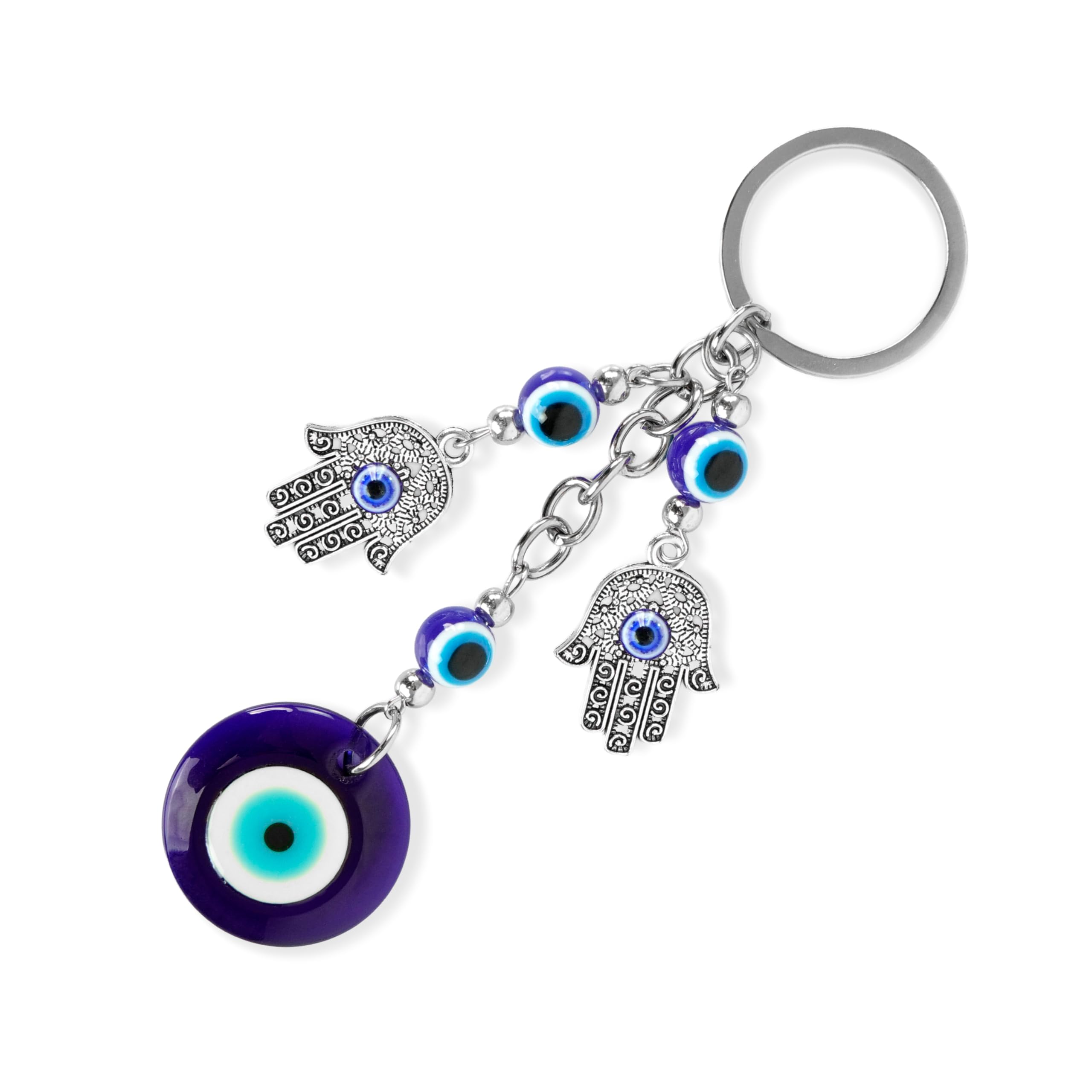 Storite Blue and Silver Dual Hamsha Hand Evil Eye Keychain for Bike/Car Gifting with Key Ring Anti-Rust (Dual Hamsha Hand)