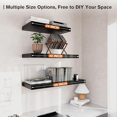 Miniatura 6 de Estante flotante, juego de 2 estantes de pared, 24 pulgadas de ancho x 12.75 pulgadas de profundidad x 2 pulgadas de alto, estante flotante de pared