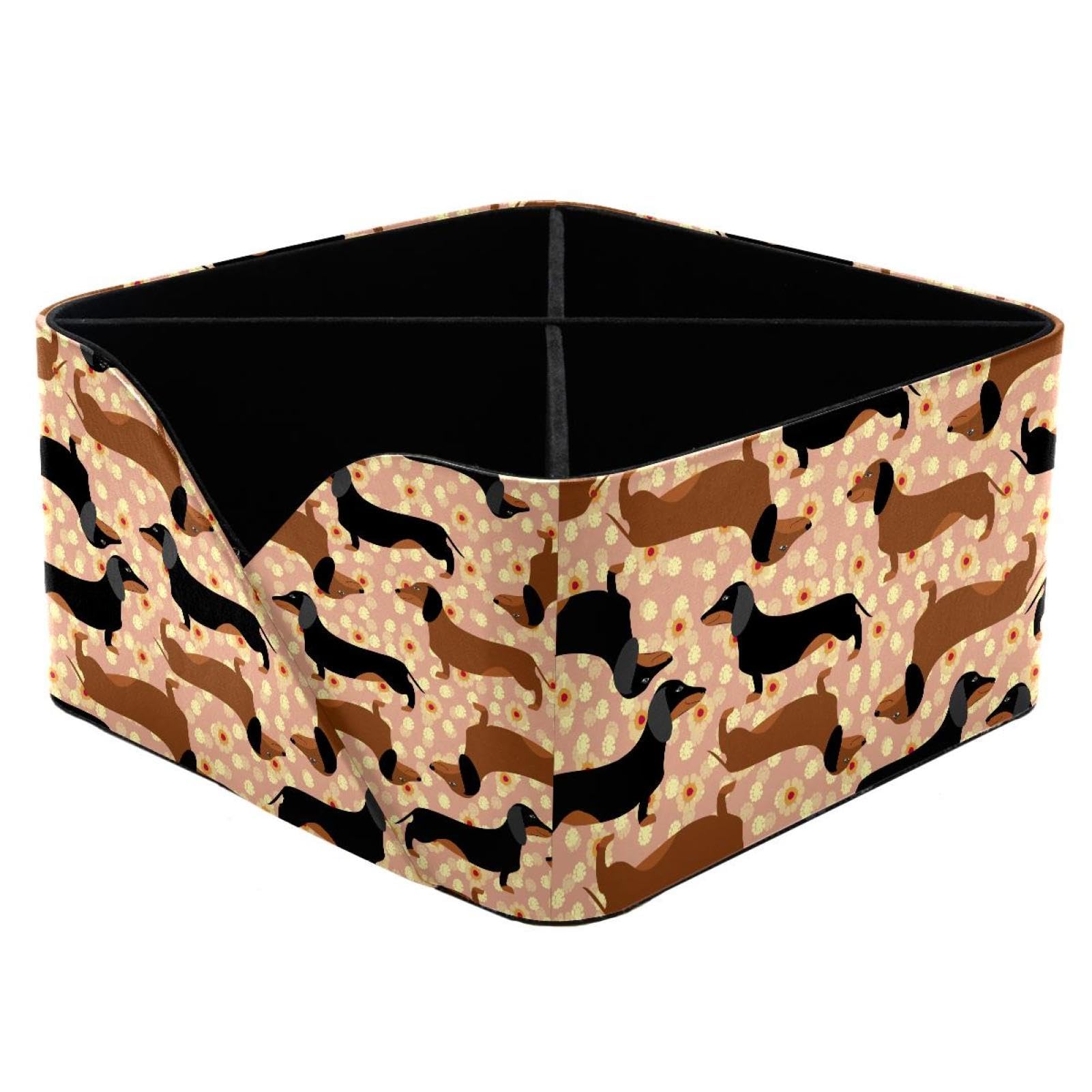 KengjuTesu Dachshunds on Floral Pattern Desktop Organizer Pen Holder, Rectangular Pencil Cup for Office, Study and Makeup Stations