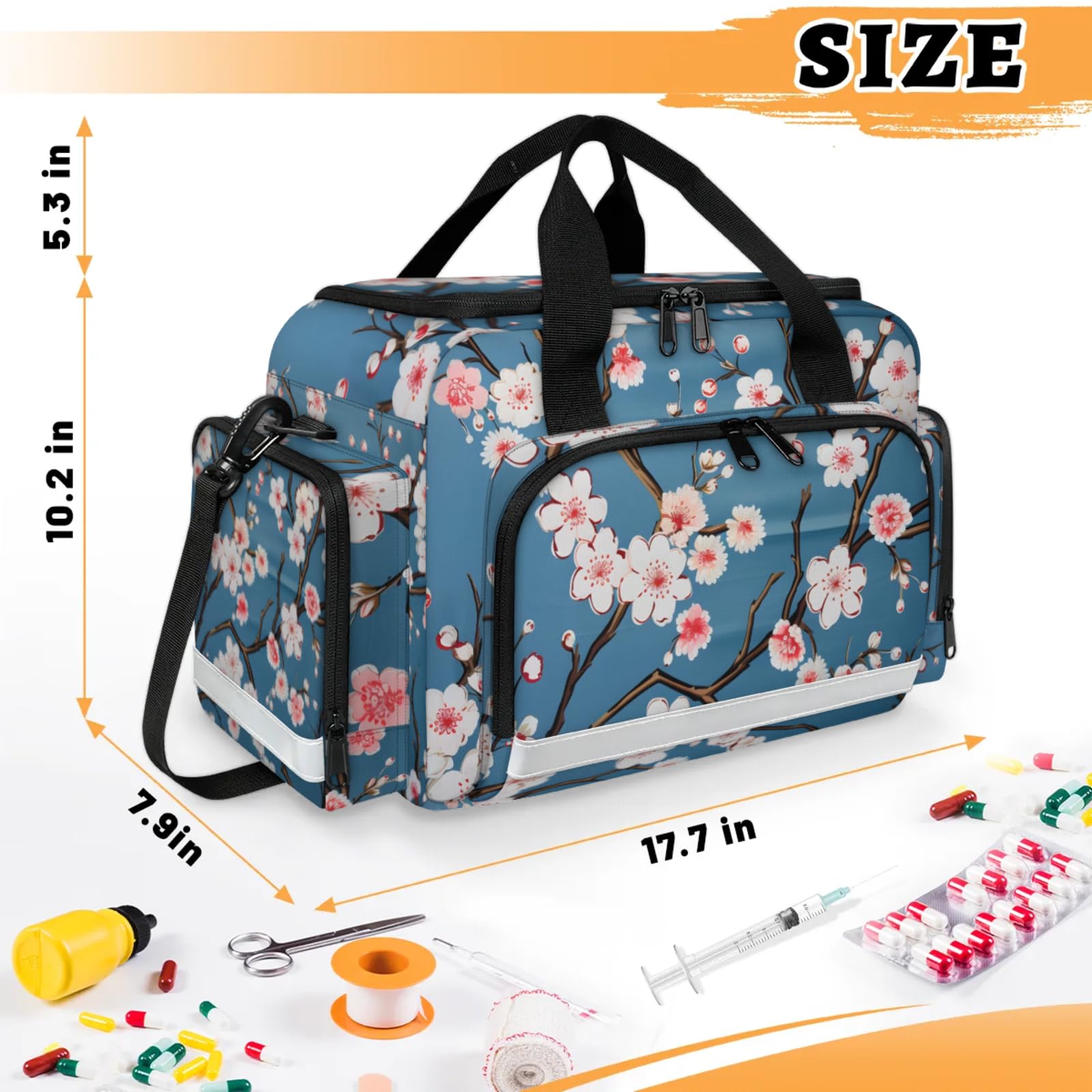 GzLeyigou First Aid Bags Empty, Pretty Cherry Emergency Bag First Aid Kit Multiple Compartment Kit Carrier On Call Trauma Bag For Paramedics Emergency Medical Supplies Kit