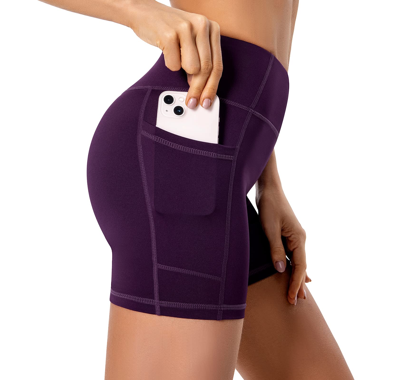 Ksmien Women's High Waist Biker Yoga Workout Cycling 5"/8" Shorts Compression Gym Exercise Shorts with Side Pockets