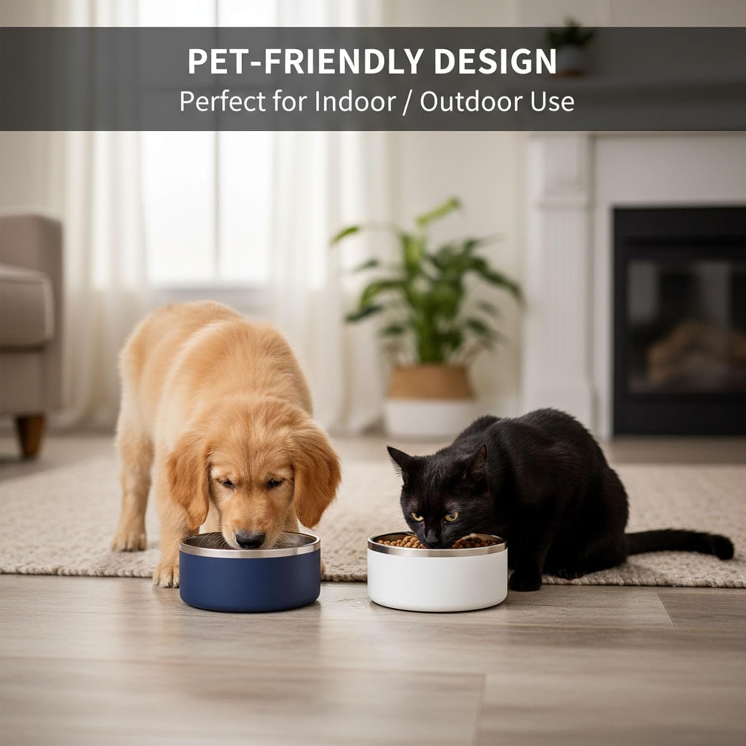 Dog Bowls, Stainless Steel Dog Food and Water Bowl for Small to Large Breed, Anti-Slip, Dishwasher Safer, Rust-Resistant, Easy to Clean, Weighted Durable Metal Bowl (Navy, 64 oz)