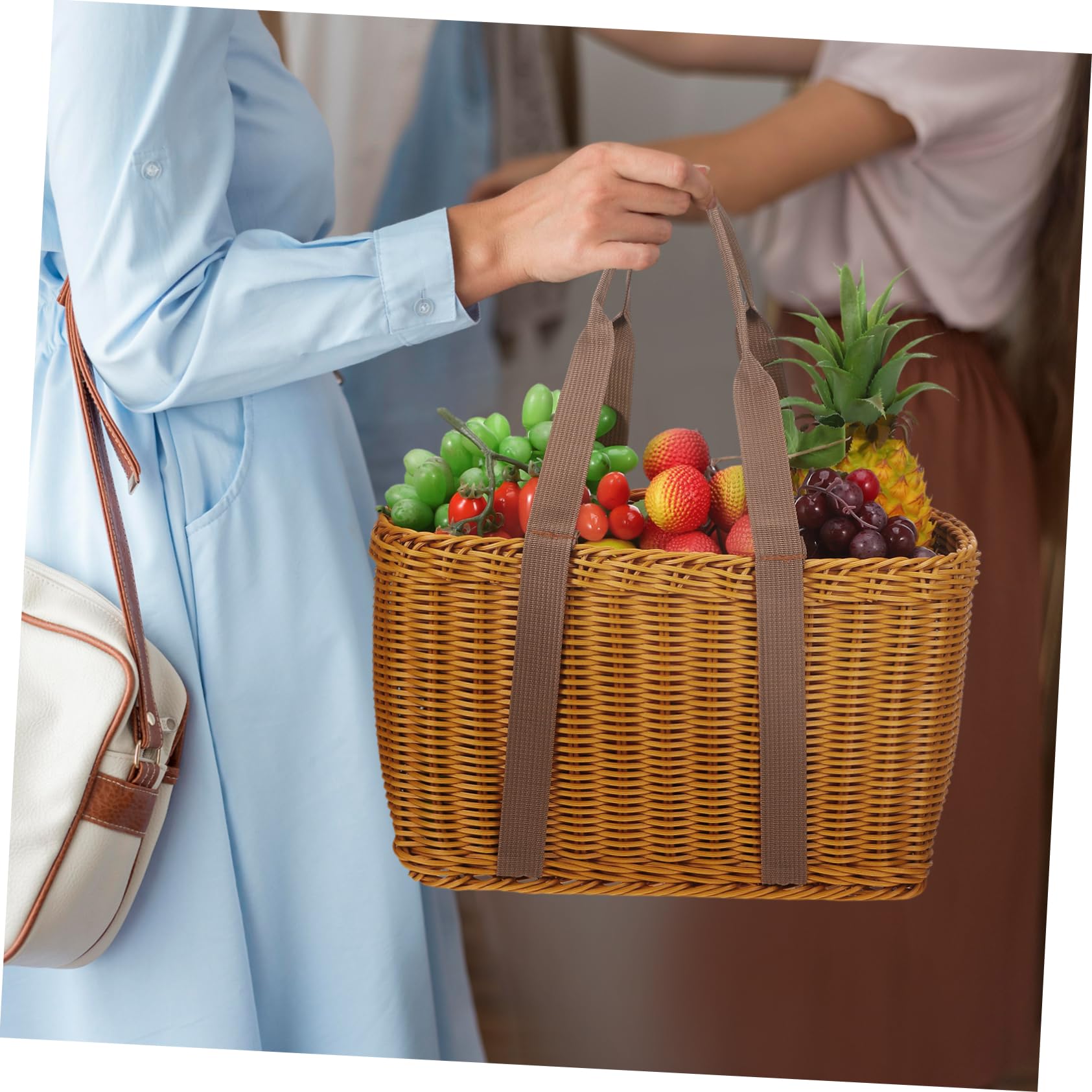 Cesto Intrecciato Marrone in Pp Robusto e Pratico, Portaoggetti da Cucina e Frutta, Contenitore Portatile per Banchetto e Picnic