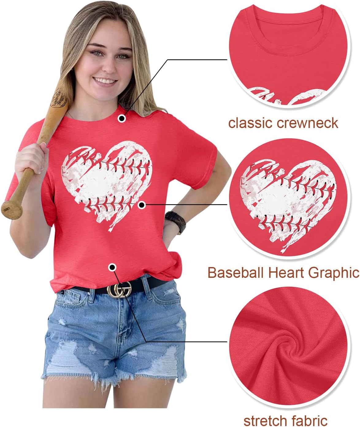 Baseball Shirts Women Baseball Mom Tshirt Baseball Heart Graphic Tee Game Day Gifts Funny Short Sleeve Tops - Image 5